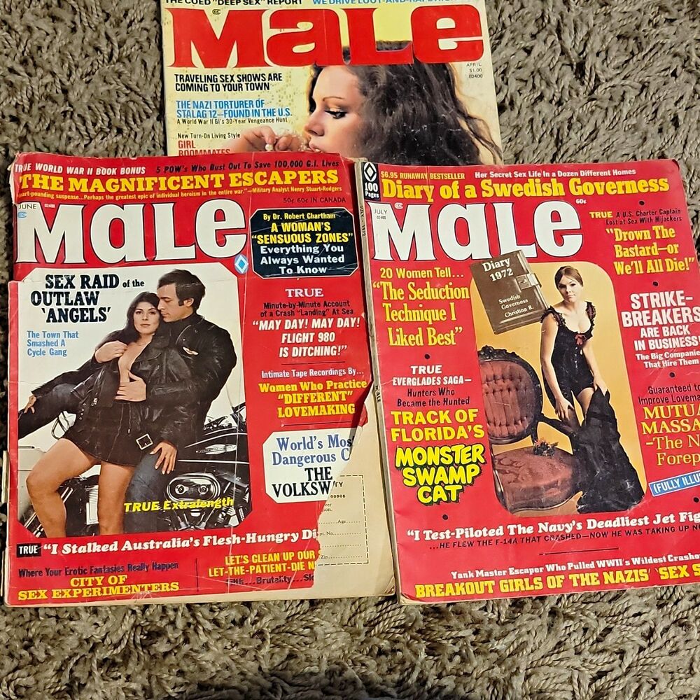 Male Magazine Lot June 1971/July 1972/April 1976 Vol 21/22/26 No 7 Illustrated